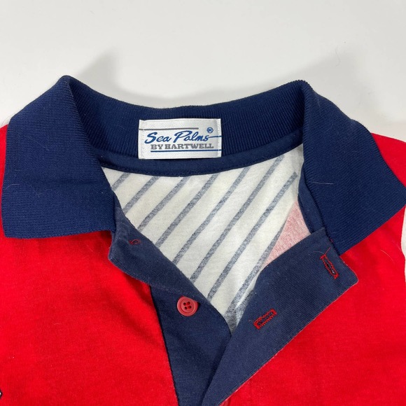 Vintage Sea Palms by Hartwell Red White‎ Blue Star Stripe Polo XL - Picture 4 of 4